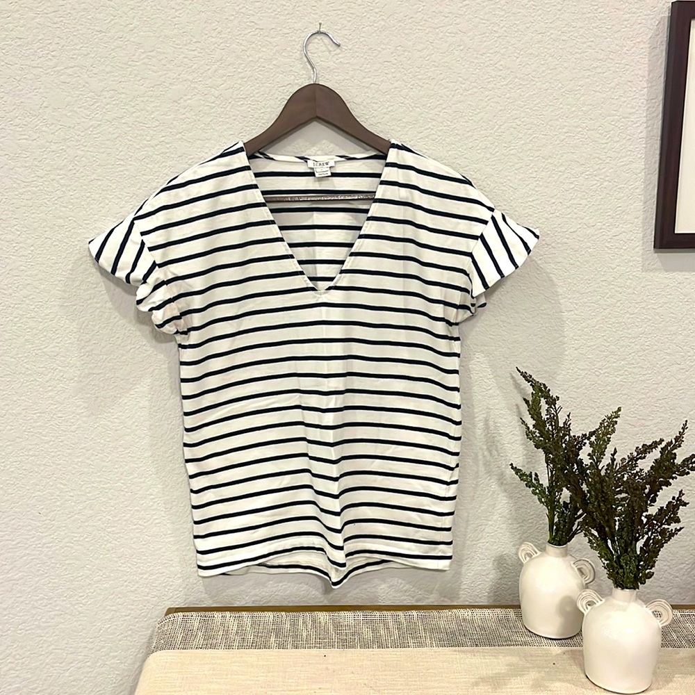 J Crew blue/white striped flutter sleeve shirt
